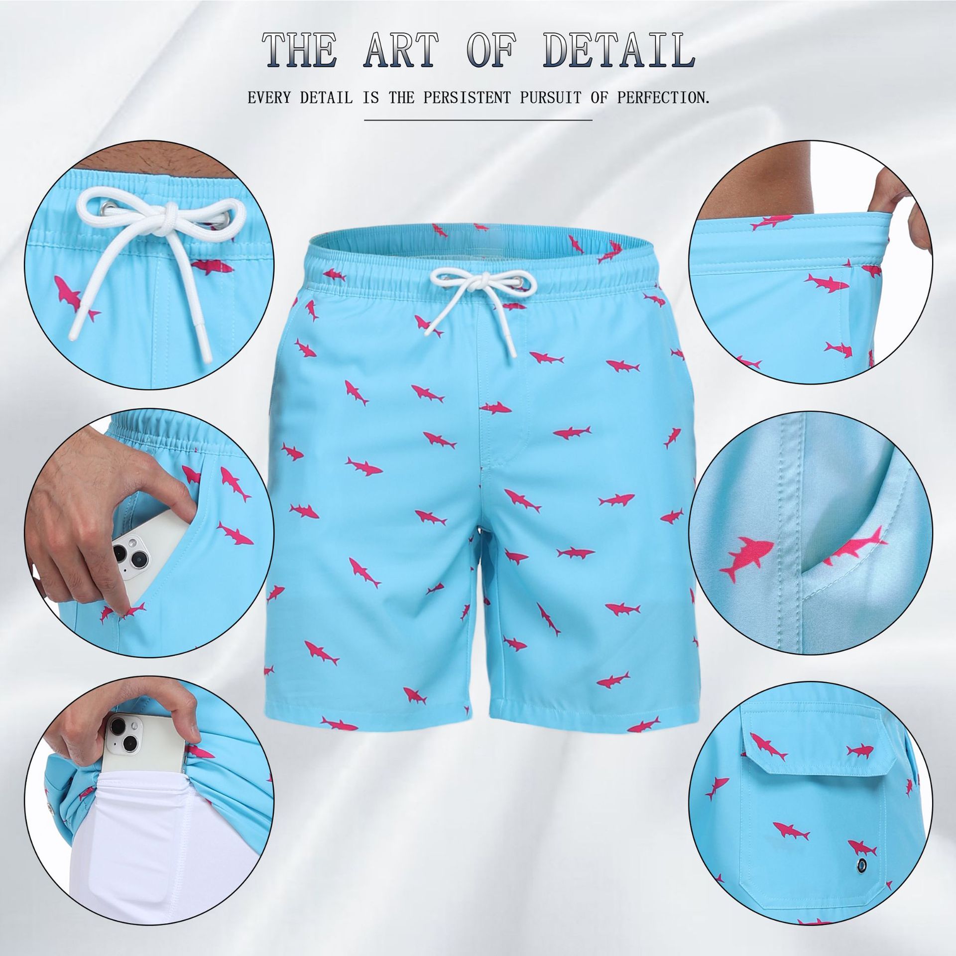 Mens Shark Pattern 2 in 1 Boar - đánh giá và giá Long Leg Trunk Men